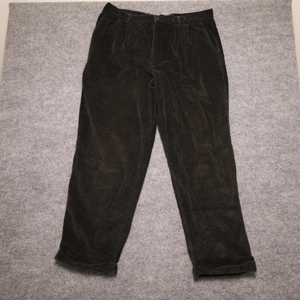 Structure Dress Pants Mens 38x32 Green Corduroy Pleated Straight Leg Ankle Zip